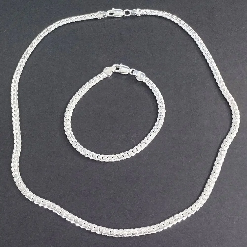 925 Sterling Silver Necklace Bracelet Set Cuban Snake Chain Christmas Gift NEW!!
